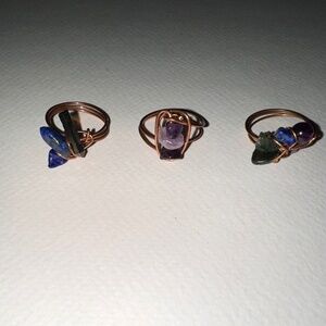 Handmade Copper Wire Rings w/ Natural Stone Chips (Set of 3)